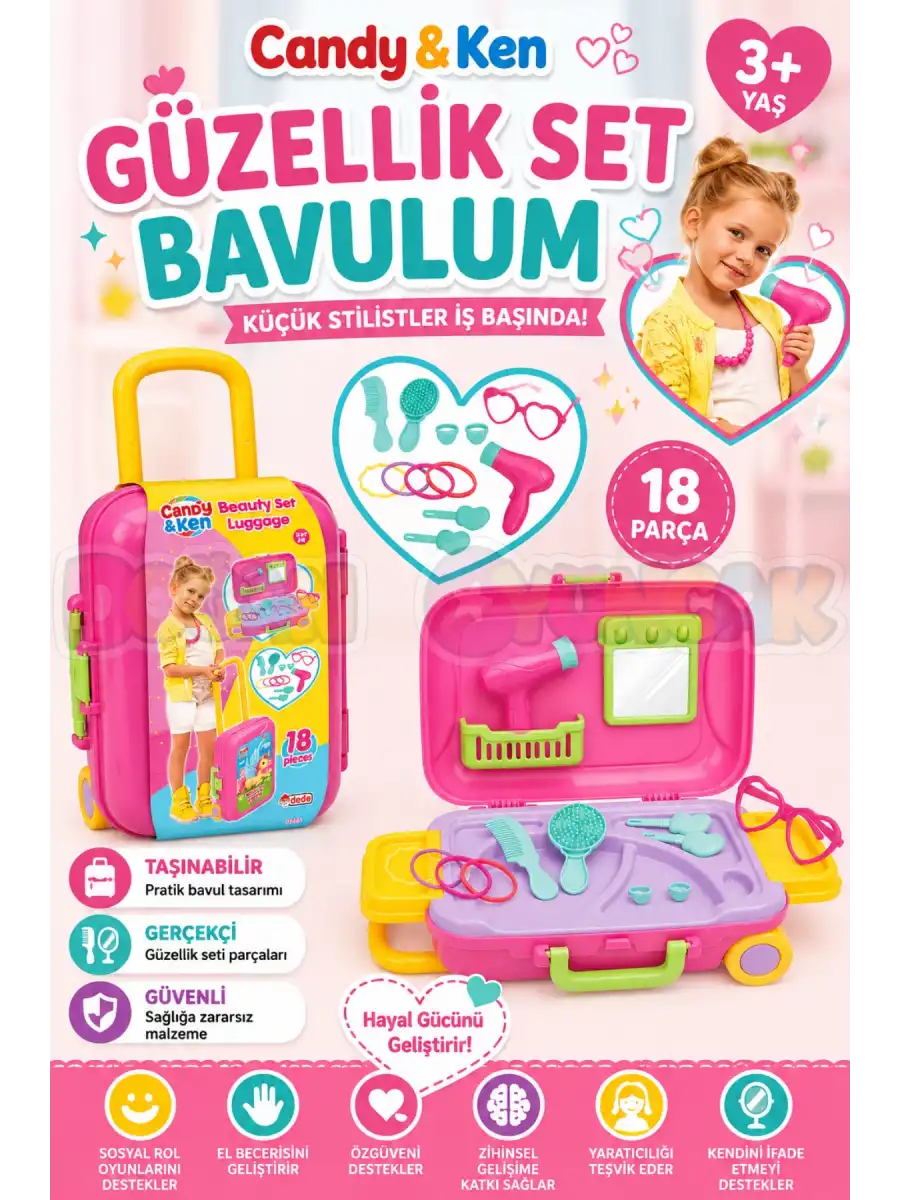 Candy & Ken Güzellik Set Bavulum - Güzellik Setleri - Kuaför Oyuncak Seti - Makyaj Seti