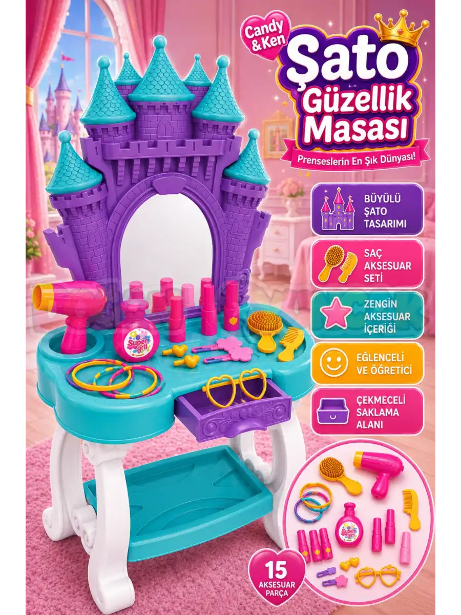 Candy & Ken Şato Güzellik Masası - Güzellik Setleri - Kuaför Oyuncak Seti - Makyaj Seti