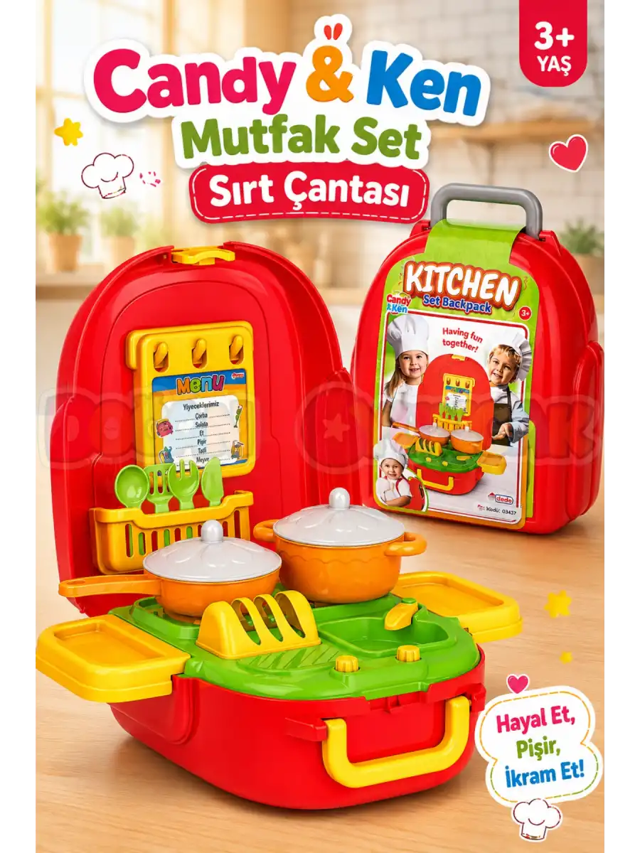Candy & Ken Mutfak Set Sırt Çantası - Mutfak Setleri - Bulaşık Seti - Mutfak Gereçleri
