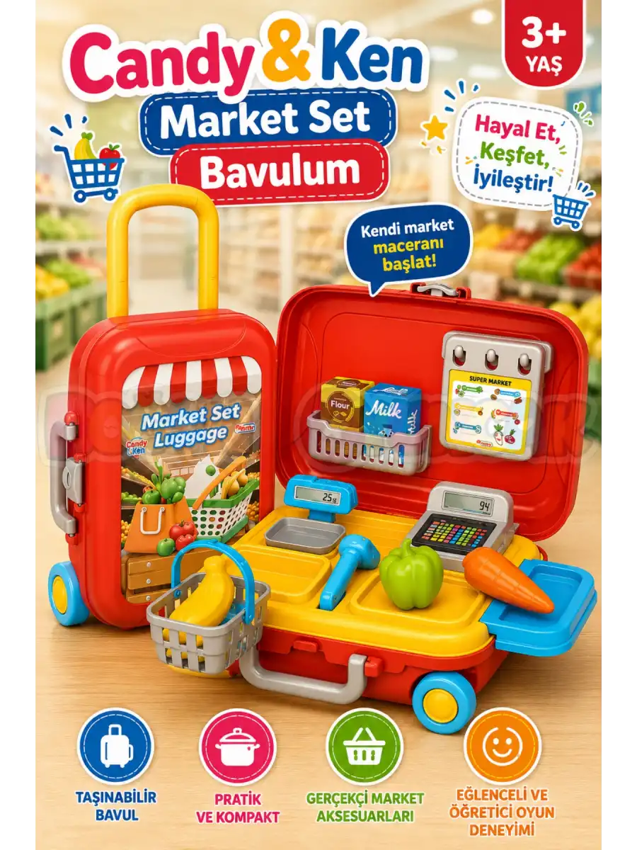 Candy & Ken Market Set Bavulum - Kasiyer Oyuncakları - Market Setleri - Evcilik Oyuncakları - Mutfak Seti