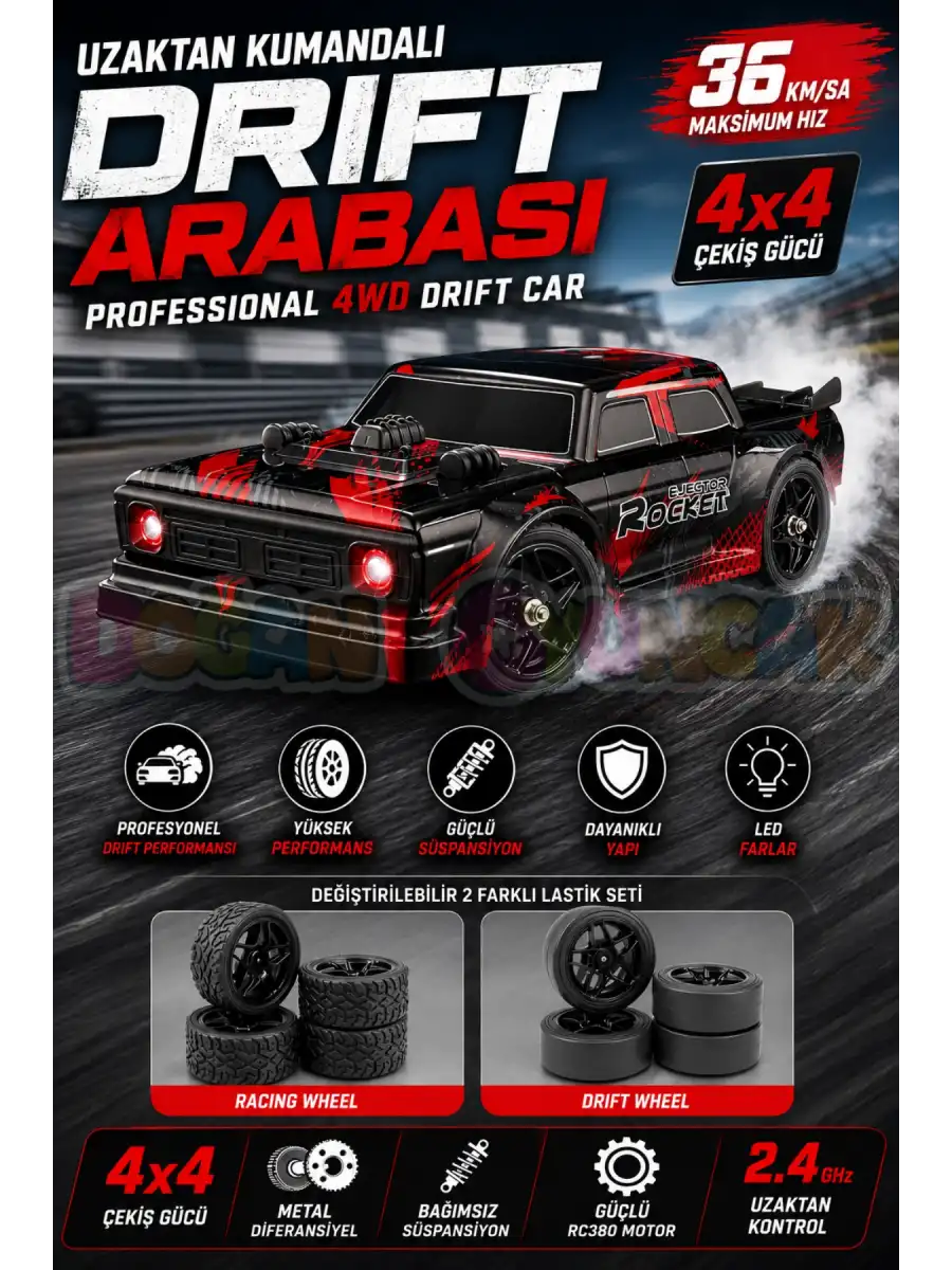 Professional 4WD Ejekctor Rocket Drift Car - Profesyonel Drift Arabası Buharlı Drift Araba Uzaktan Kumandalı