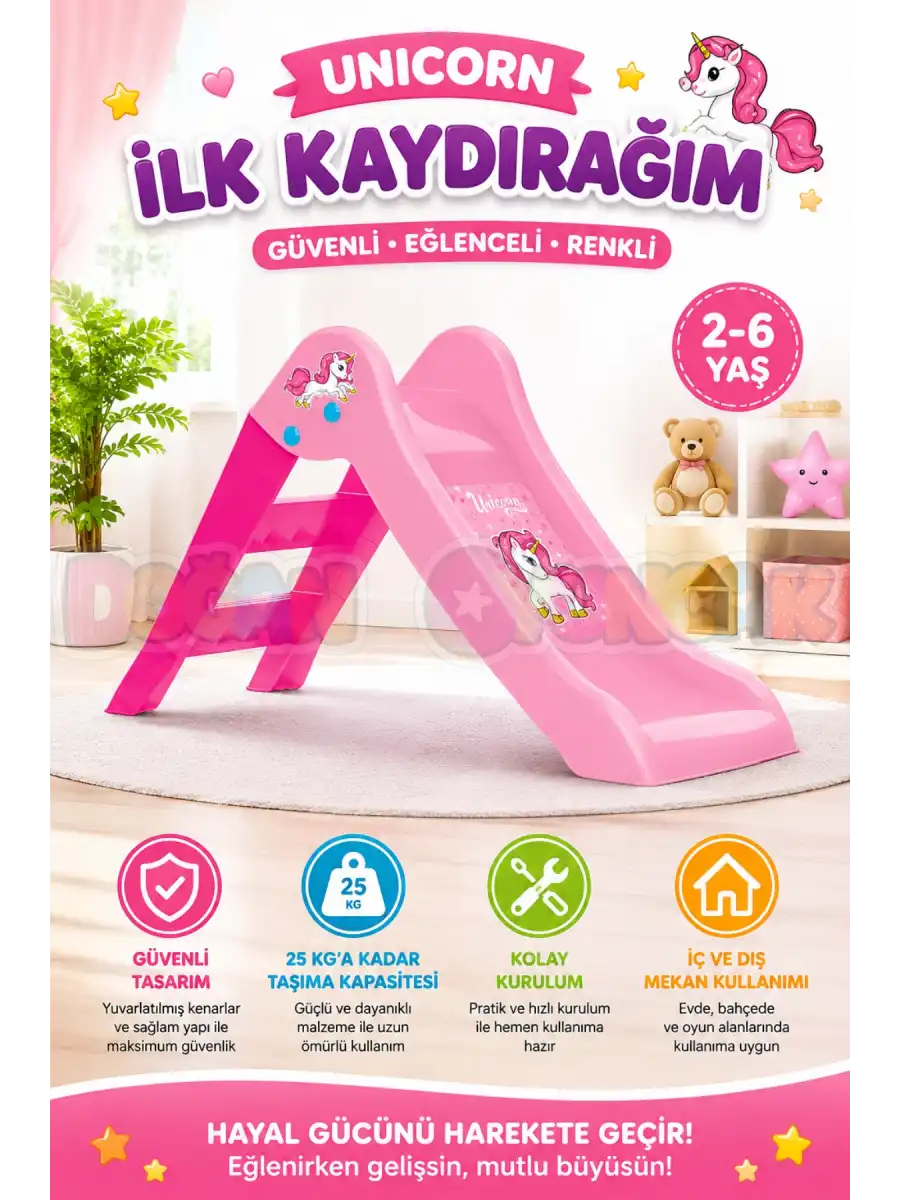 Dolu Unicorn İlk Kaydırağım - Çocuk Kaydırak - Çocuk Kaydırağı Küçük Kaydırak