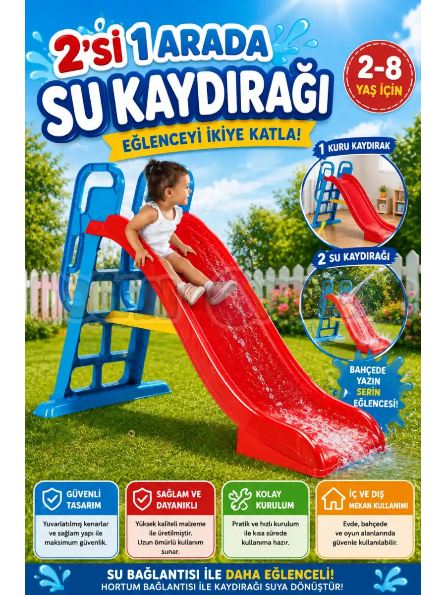 Dolu 2 İn 1 Büyük Su Kaydırağı - Çocuk Kaydırak - Çocuk Kaydırağı Büyük Kaydırak