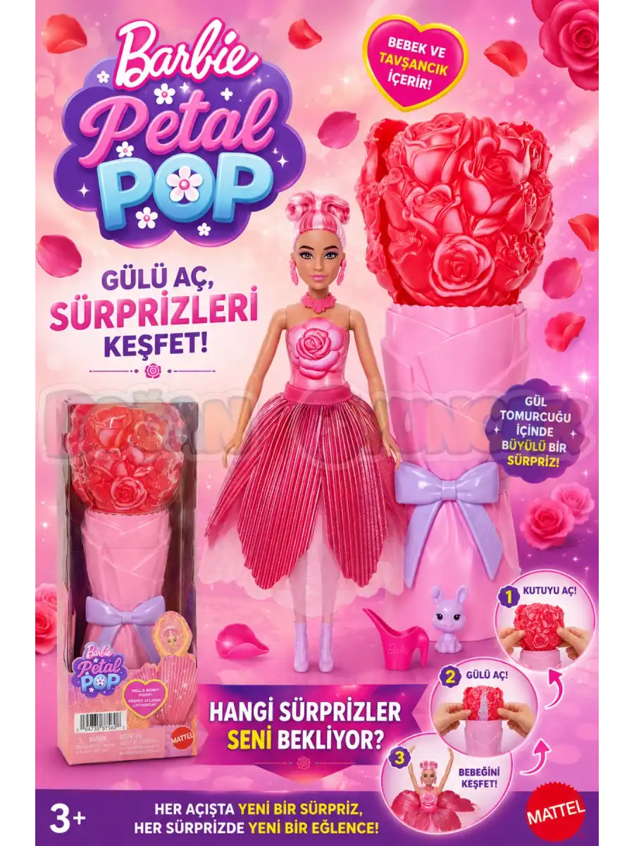 Barbie Petal Pop - Kırmızı Gül Bebek JMF59 - Barbie Oyuncak Barbie Bebek