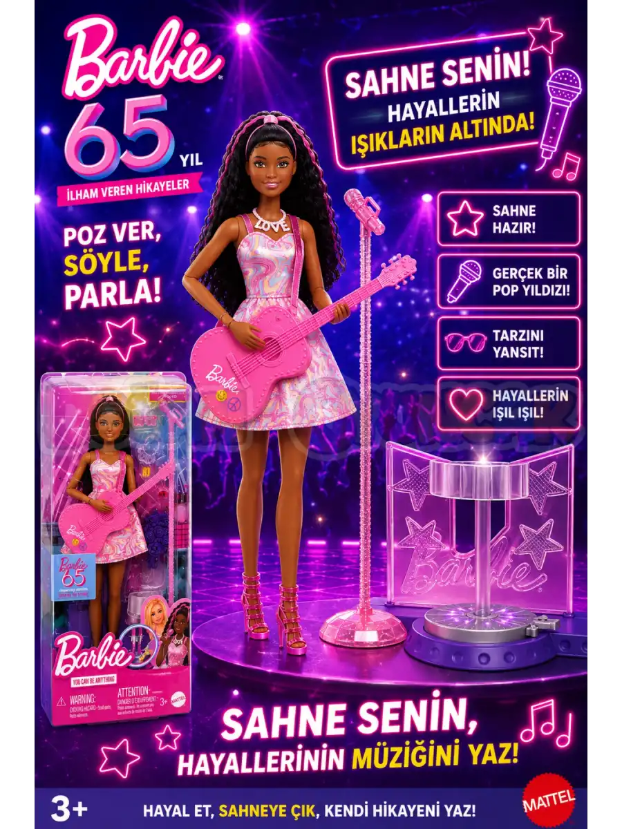 Barbie 65.Yıl Deluxe Kariyer Bebekleri - Pop Yıldızı HRG41 - Barbie Oyuncak Barbie Bebek Barbi Meslek