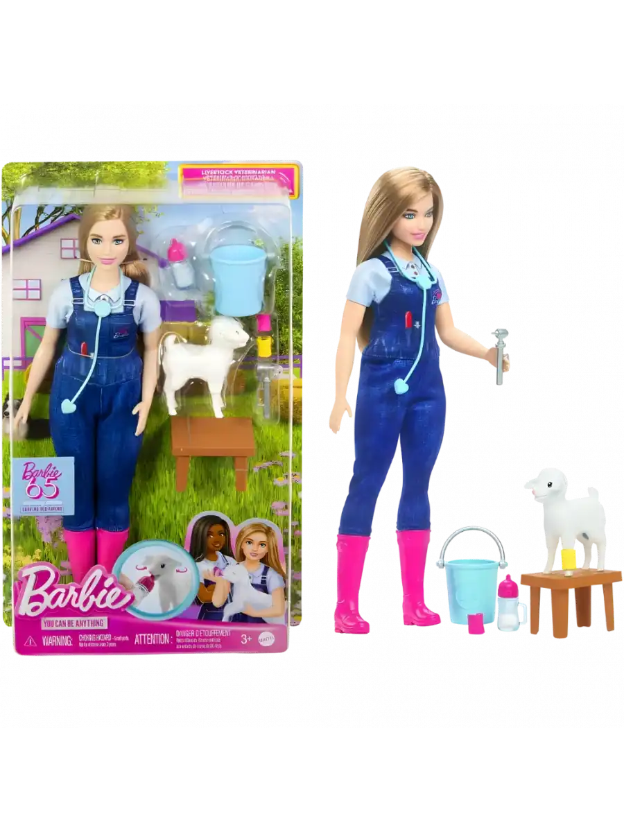 Barbie 65.Yıl Deluxe Kariyer Bebekleri - Çiflik Veteriner Seti HRG42 - Barbie Oyuncak Barbie Bebek Barbi Meslek