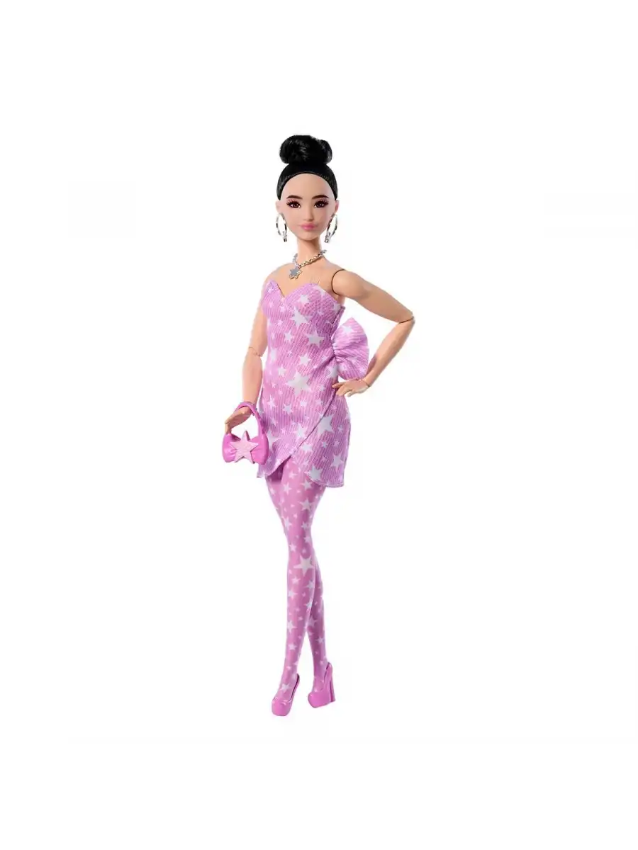Barbie DELUXE STYLE - Yıldız Desenli Elbiseli Bebek JJN71 - Barbie Oyuncak Barbie Yoga Bebek
