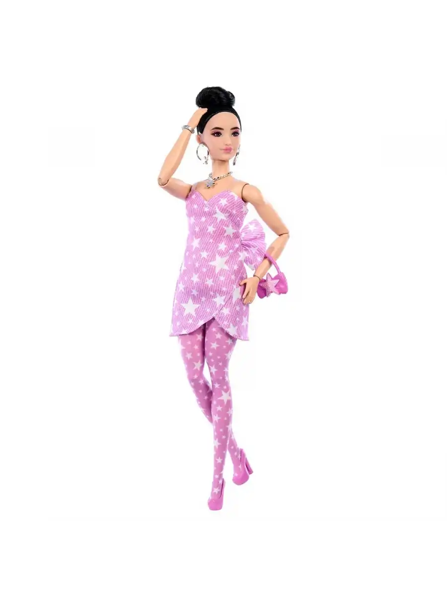 Barbie DELUXE STYLE - Yıldız Desenli Elbiseli Bebek JJN71 - Barbie Oyuncak Barbie Yoga Bebek