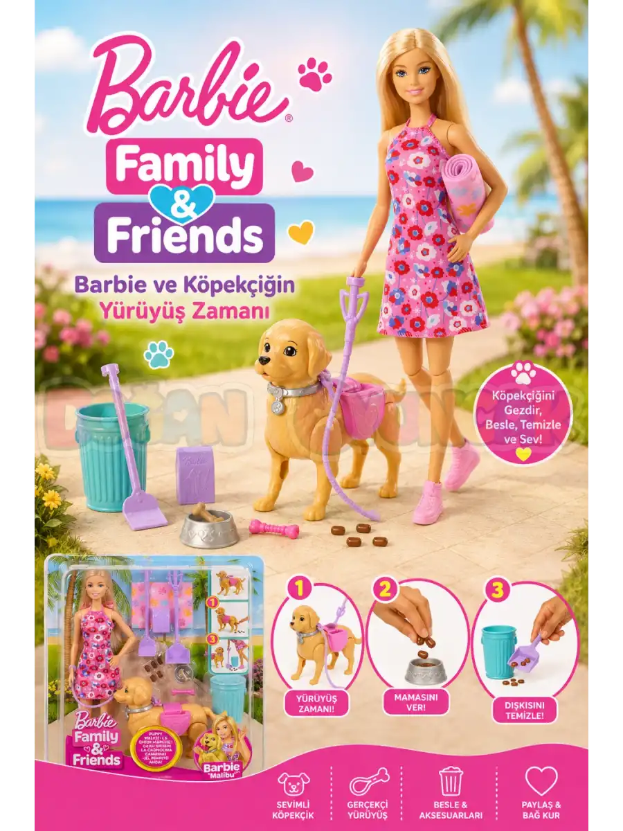 Barbie ve Köpekçiğin Yürüyüş Zamanı JJB46 - Barbie Oyuncak Barbie Bebek