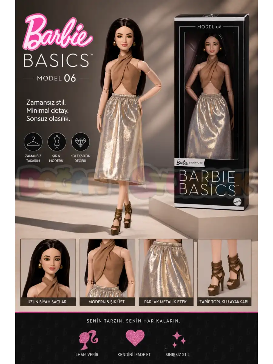 Barbie Basics 06 - Siyah Uzun Saçlı JJX25 - Barbie Oyuncak Barbie Bebek Barbie Stil ve Moda