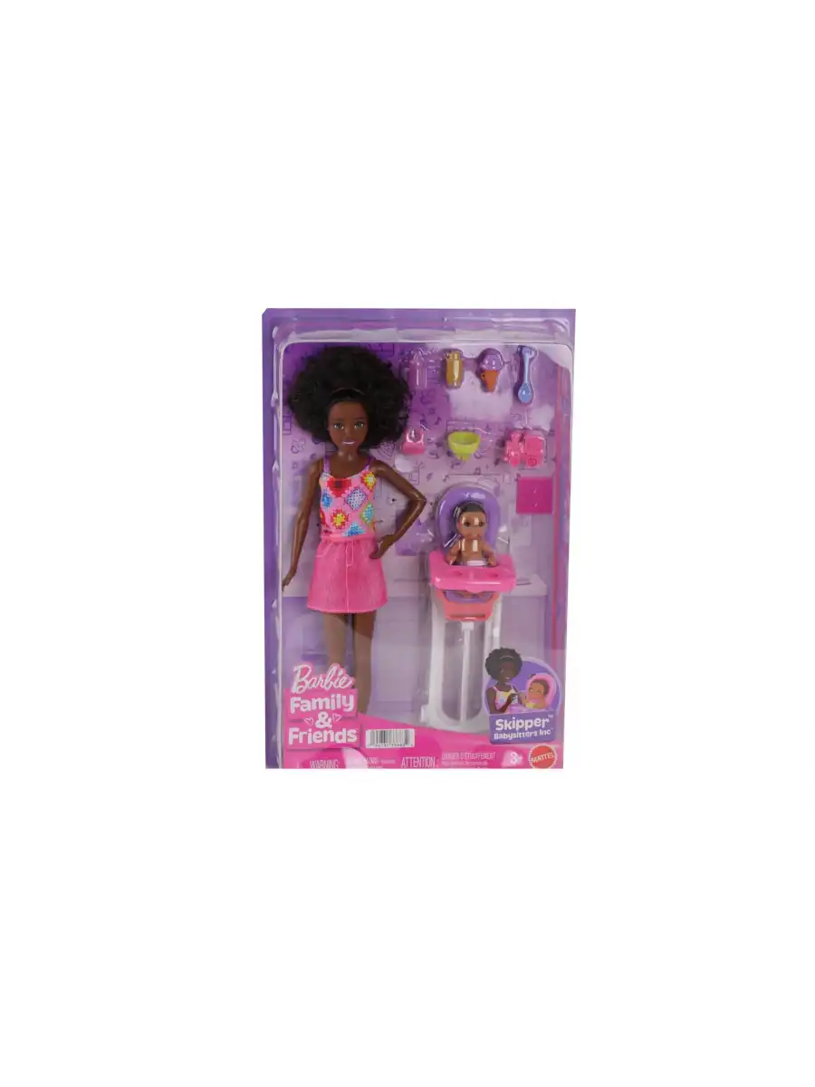 Barbie Skipper Bebek Bakıcısı Seti - Siyahi Mama Sandalyeli JKC16 - Barbie Oyuncak Barbie Bebek
