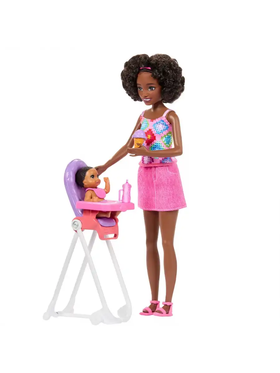 Barbie Skipper Bebek Bakıcısı Seti - Siyahi Mama Sandalyeli JKC16 - Barbie Oyuncak Barbie Bebek