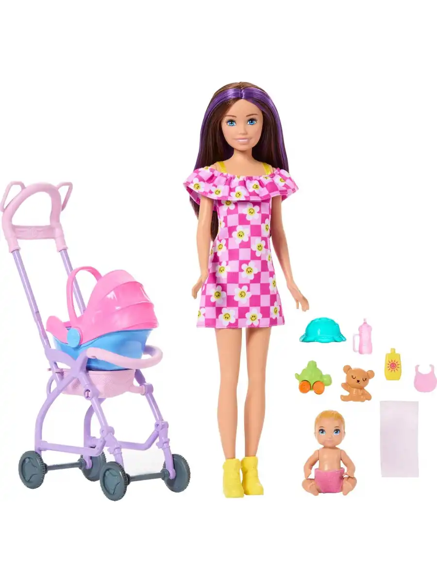 Barbie Skipper Bebek Bakıcısı Seti - Bebek Arabalı JJB42 - Barbie Oyuncak Barbie Bebek