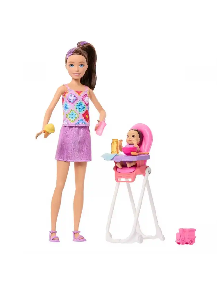 Barbie Skipper Bebek Bakıcılığı Seti - Mama Sandalyeli Set JJB44 - Barbie Oyuncak Barbie Bebek