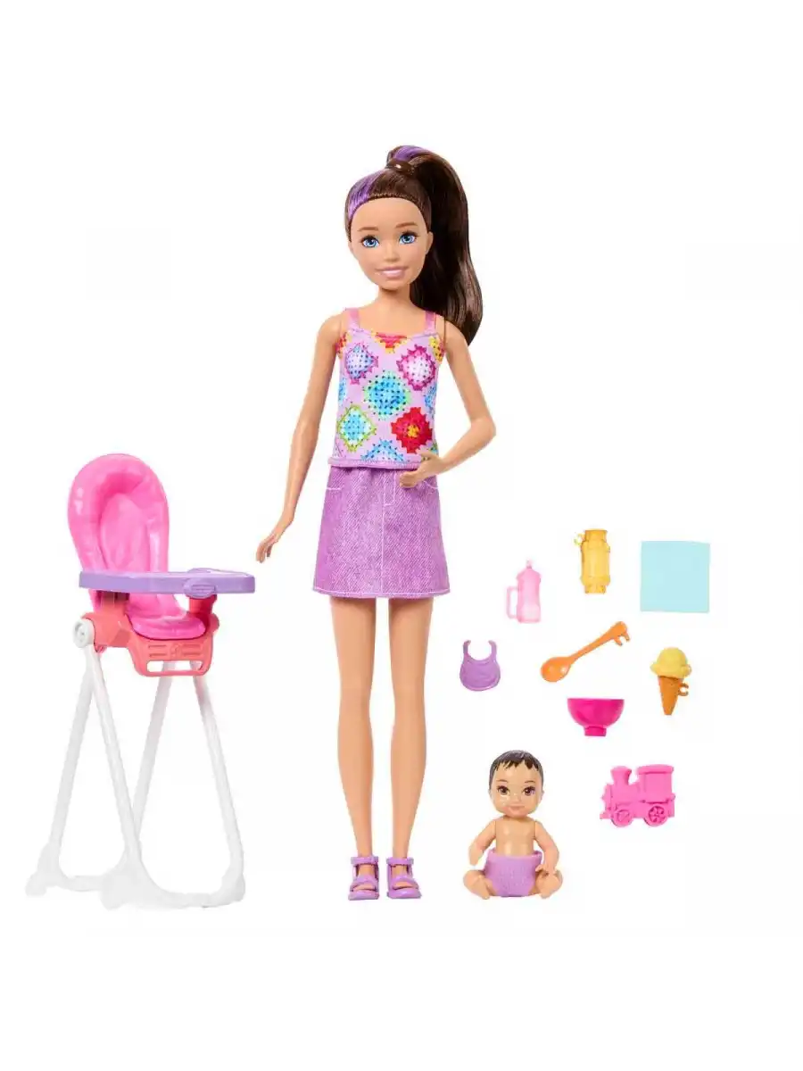 Barbie Skipper Bebek Bakıcılığı Seti - Mama Sandalyeli Set JJB44 - Barbie Oyuncak Barbie Bebek