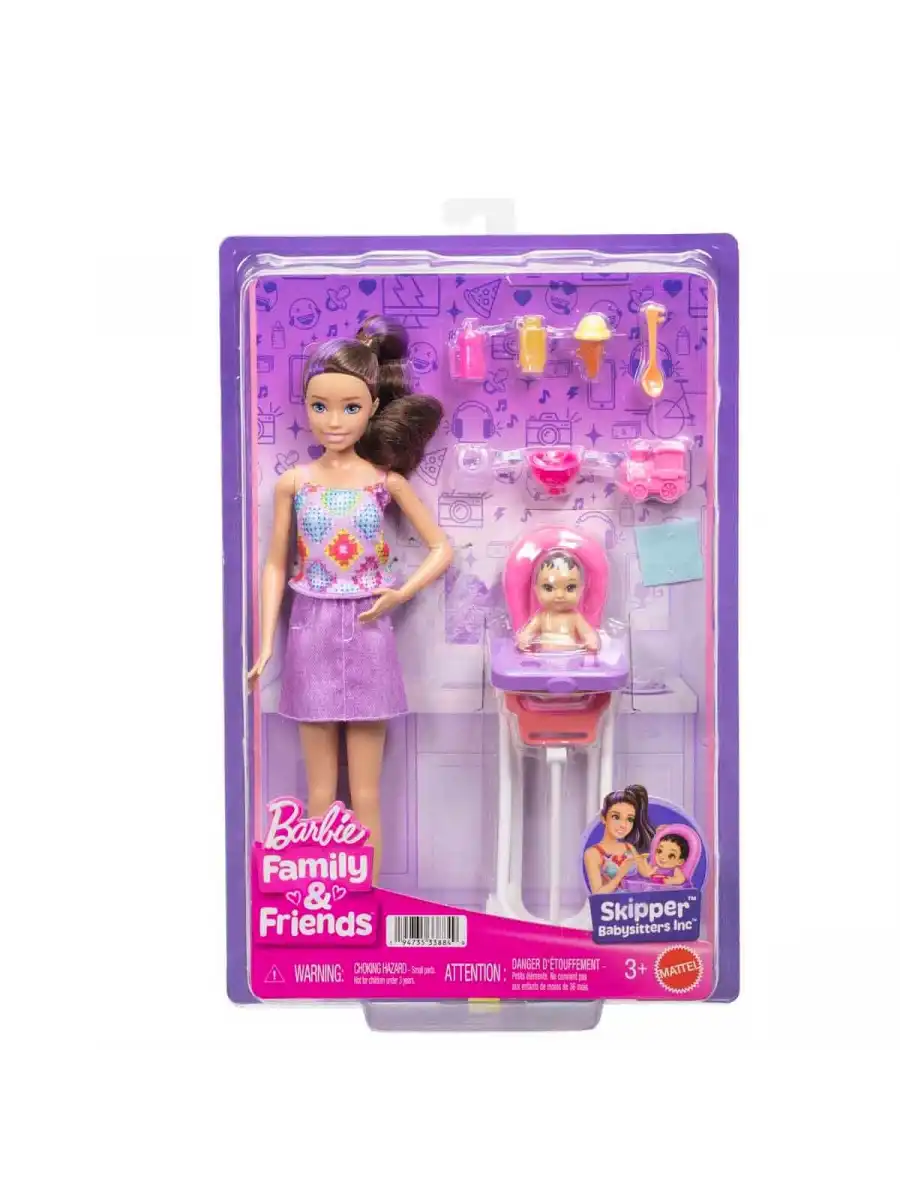 Barbie Skipper Bebek Bakıcılığı Seti - Mama Sandalyeli Set JJB44 - Barbie Oyuncak Barbie Bebek