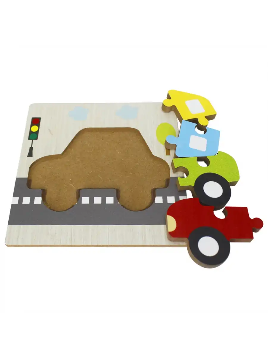 Ahşap Araba Puzzle - Bebekleri İçin Puzzle - Ahşap Yapboz Oyuncak - Oyuncak Yap-boz - 4 Parça Puzzle
