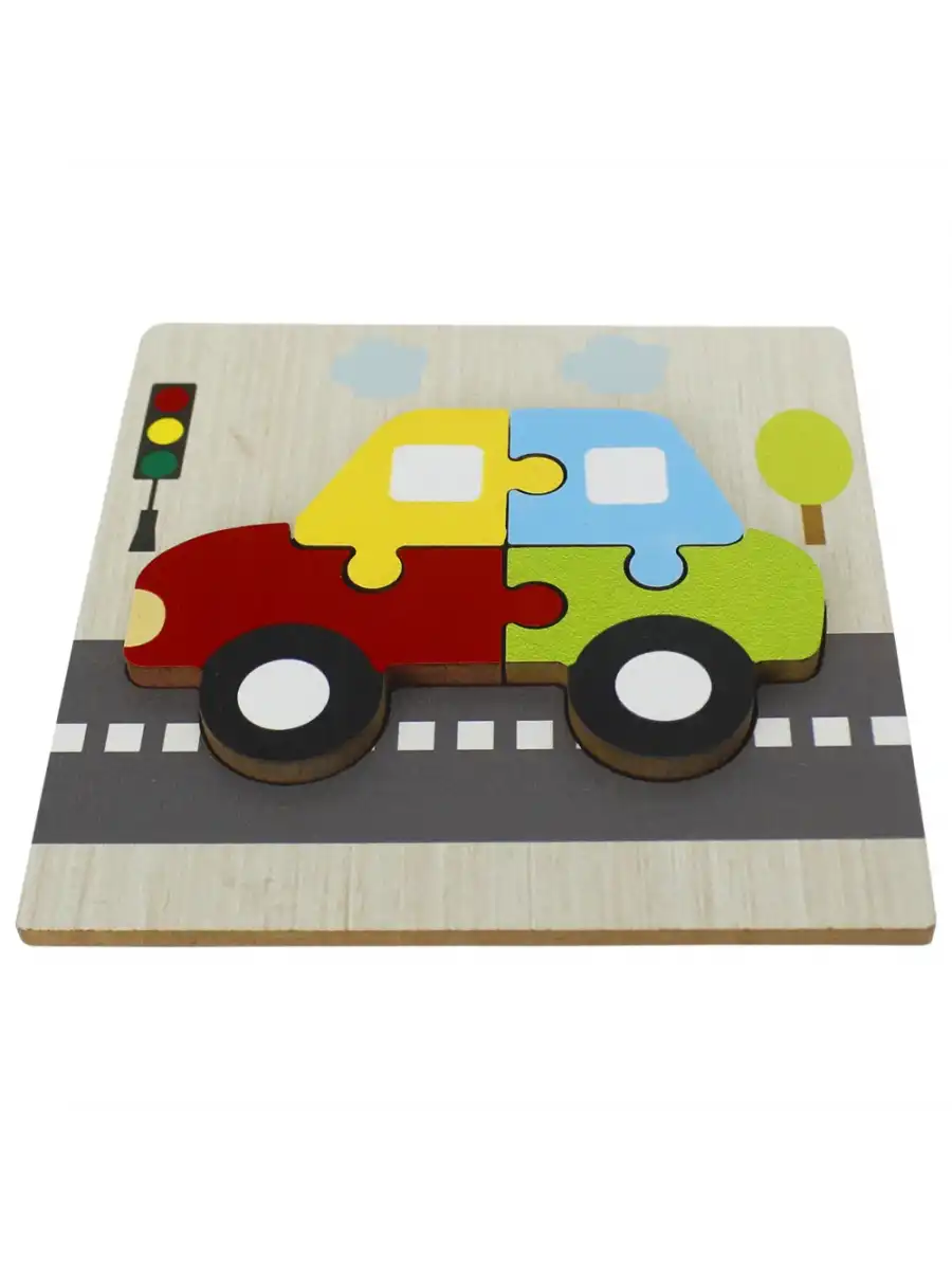 Ahşap Araba Puzzle - Bebekleri İçin Puzzle - Ahşap Yapboz Oyuncak - Oyuncak Yap-boz - 4 Parça Puzzle