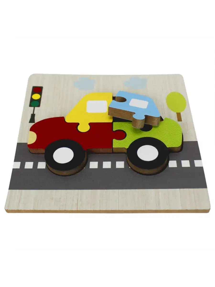 Ahşap Araba Puzzle - Bebekleri İçin Puzzle - Ahşap Yapboz Oyuncak - Oyuncak Yap-boz - 4 Parça Puzzle