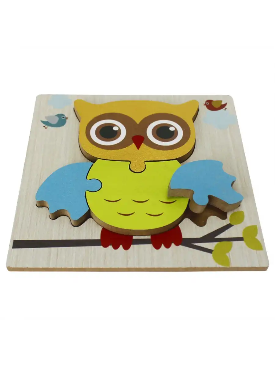 Ahşap Baykuş Puzzle - Bebekleri İçin Puzzle - Ahşap Yapboz Oyuncak - Oyuncak Yap-boz - 4 Parça Puzzle