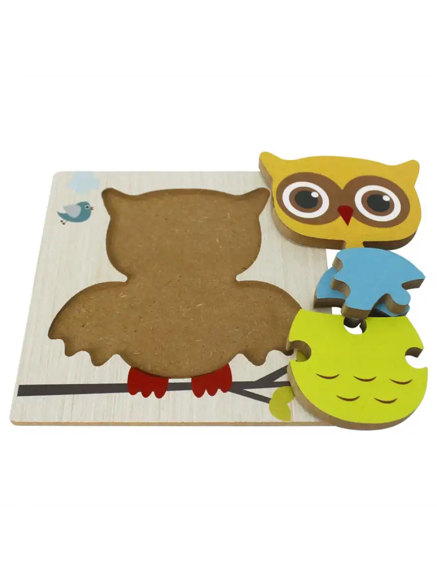 Ahşap Baykuş Puzzle - Bebekleri İçin Puzzle - Ahşap Yapboz Oyuncak - Oyuncak Yap-boz - 4 Parça Puzzle