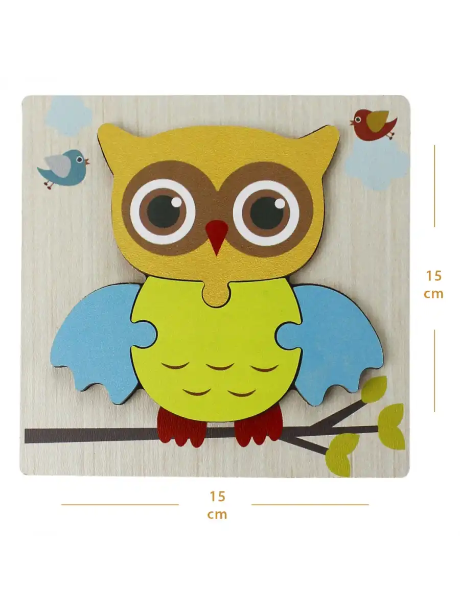 Ahşap Baykuş Puzzle - Bebekleri İçin Puzzle - Ahşap Yapboz Oyuncak - Oyuncak Yap-boz - 4 Parça Puzzle
