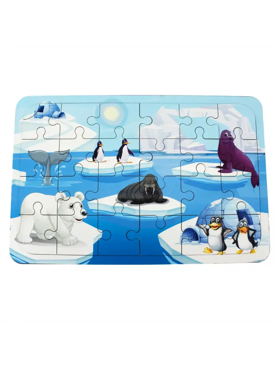Ahşap Kutup Hayvanları Puzzle - Bebekleri İçin Puzzle - Ahşap Yapboz Oyuncak - Oyuncak Yap-boz - 24 Parça Puzzle