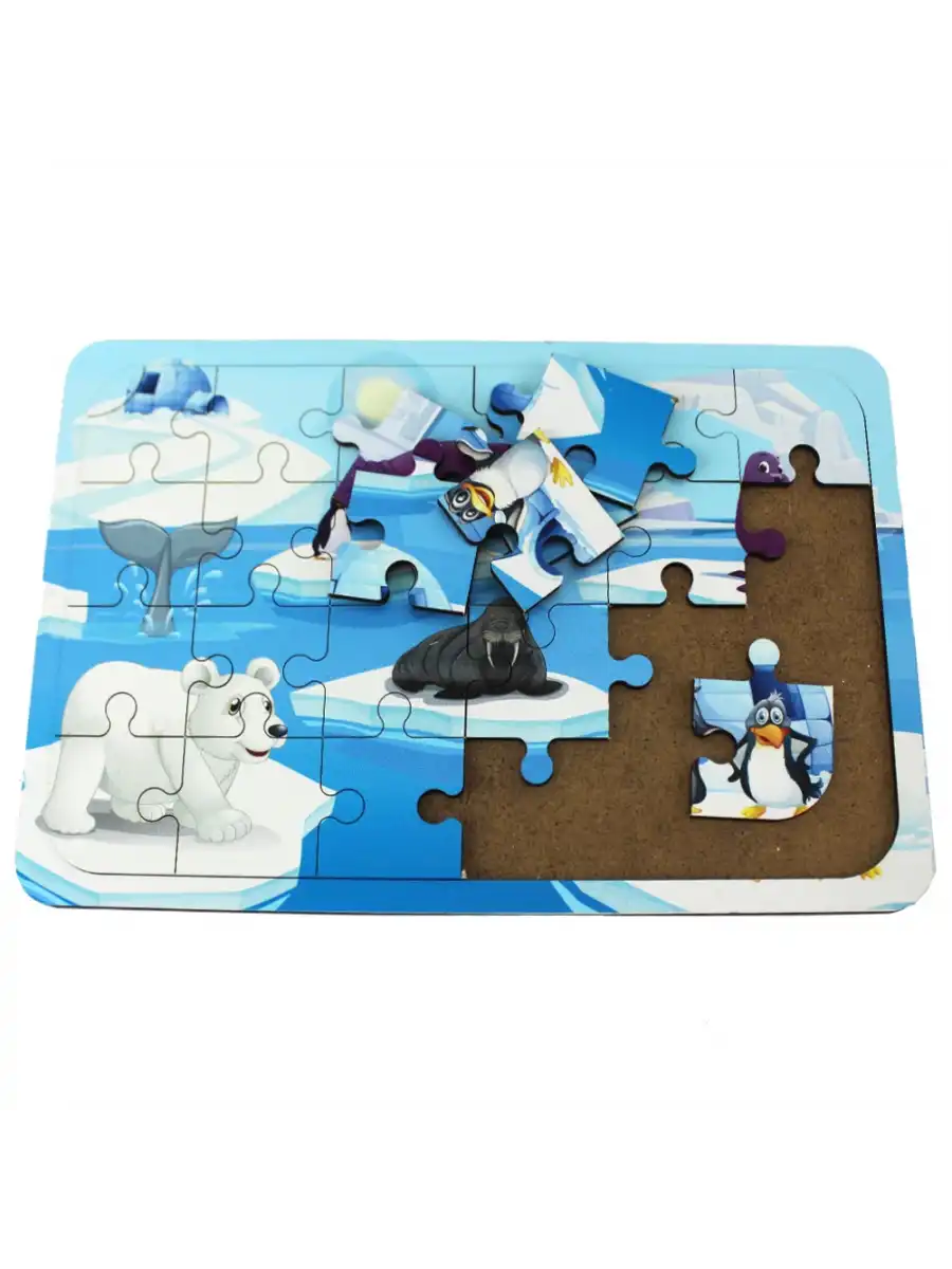 Ahşap Kutup Hayvanları Puzzle - Bebekleri İçin Puzzle - Ahşap Yapboz Oyuncak - Oyuncak Yap-boz - 24 Parça Puzzle