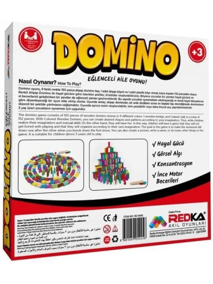Ahşap Renkli Domino Oyunu - Redka Domino Oyunu Ahşap Oyuncaklar - Domino Oyunu