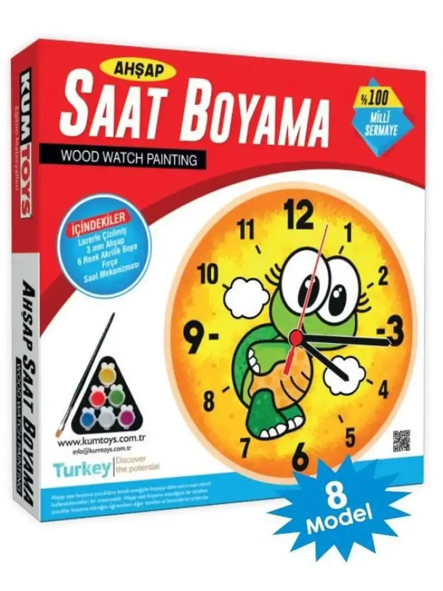 Ahşap Saat Boyama - Kumtoys Ahşap Saat Boyama - Sanat Seti - Boyama Setleri