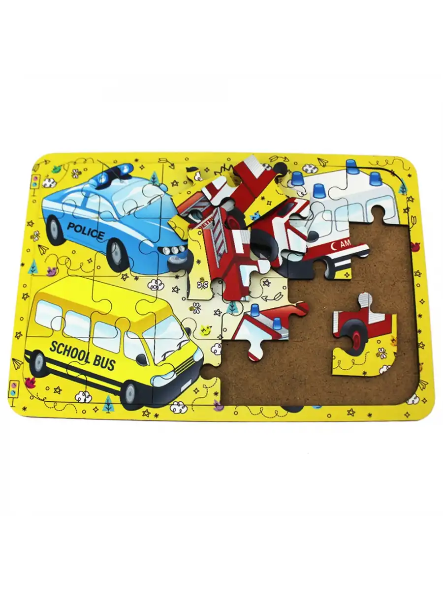 Ahşap Taşıtlar Puzzle - Bebekleri İçin Puzzle - Ahşap Yapboz Oyuncak - Oyuncak Yap-boz - 24 Parça Puzzle