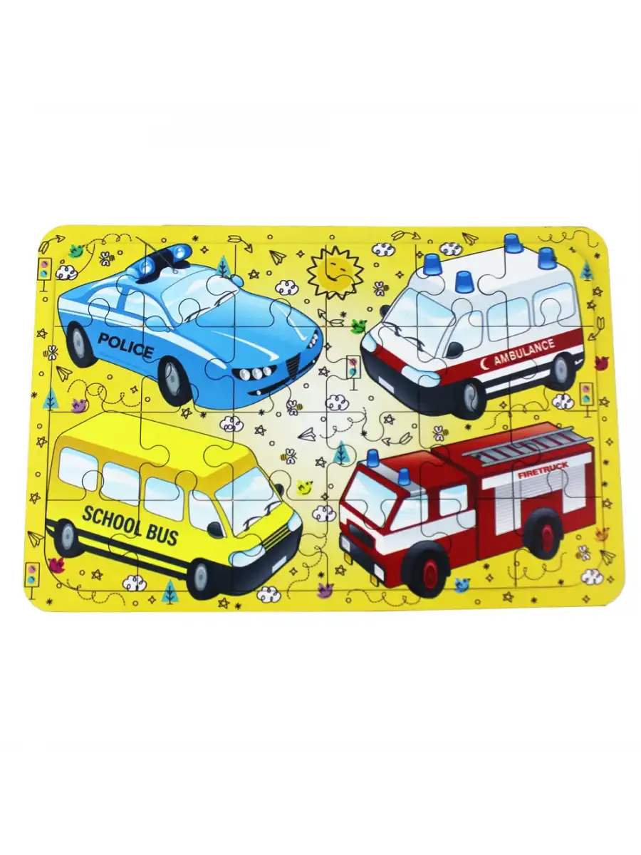 Ahşap Taşıtlar Puzzle - Bebekleri İçin Puzzle - Ahşap Yapboz Oyuncak - Oyuncak Yap-boz - 24 Parça Puzzle