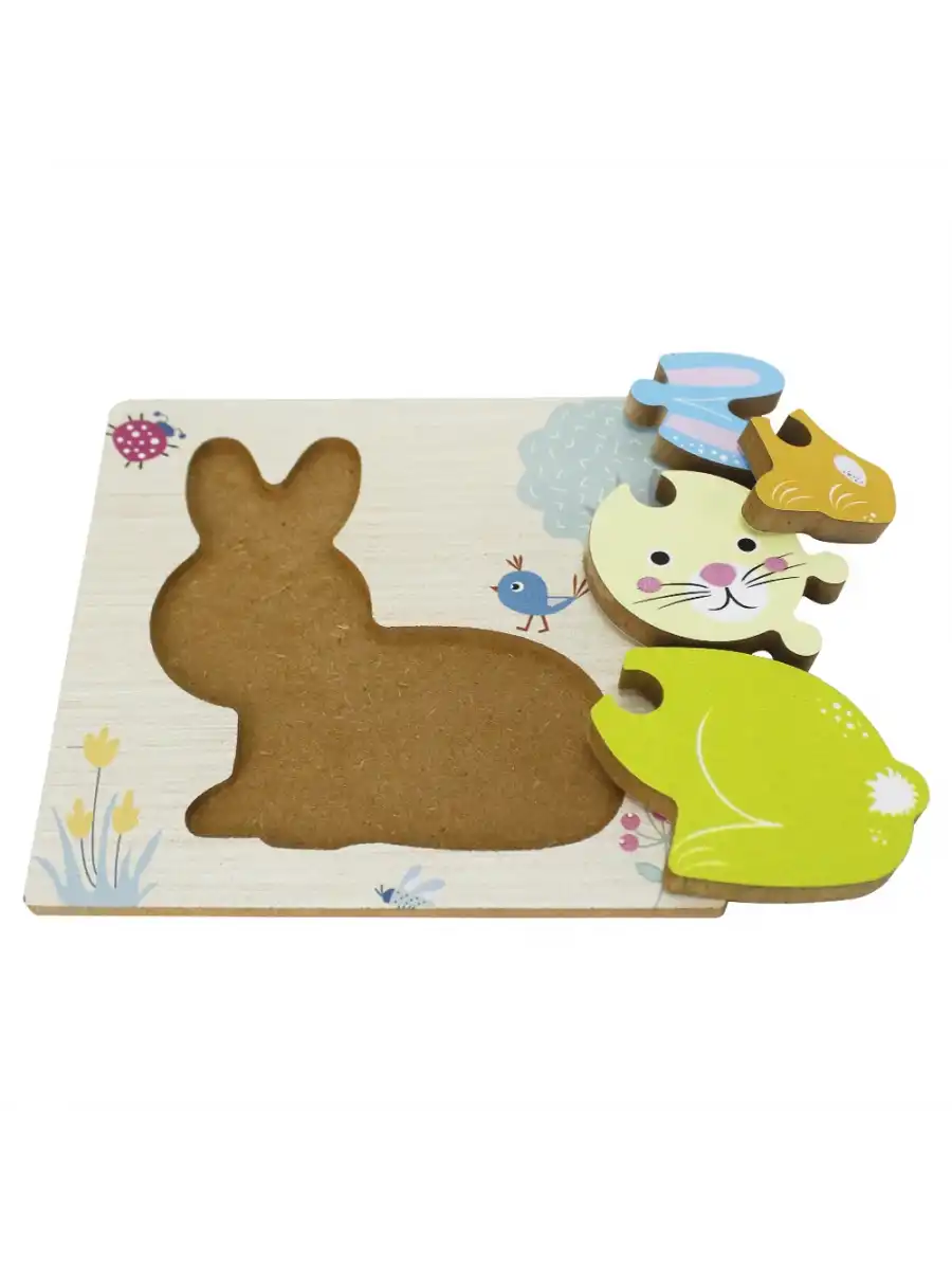 Ahşap Tavşan Puzzle - Bebekleri İçin Puzzle - Ahşap Yapboz Oyuncak - Oyuncak Yap-boz - 4 Parça Puzzle