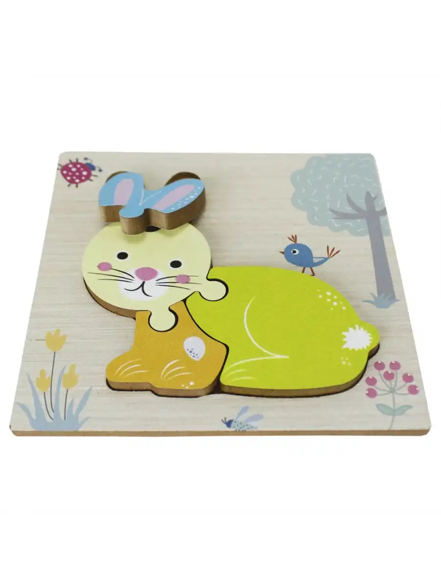 Ahşap Tavşan Puzzle - Bebekleri İçin Puzzle - Ahşap Yapboz Oyuncak - Oyuncak Yap-boz - 4 Parça Puzzle
