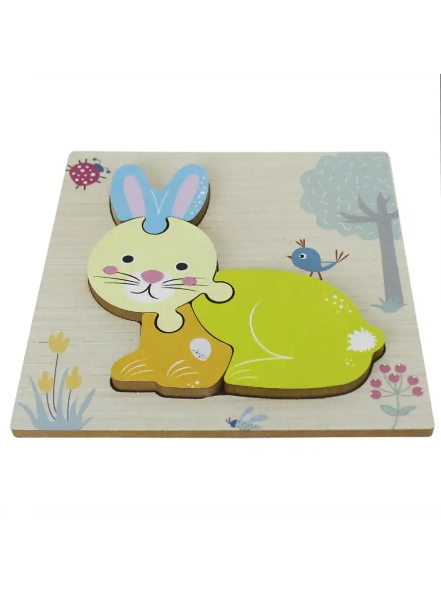 Ahşap Tavşan Puzzle - Bebekleri İçin Puzzle - Ahşap Yapboz Oyuncak - Oyuncak Yap-boz - 4 Parça Puzzle
