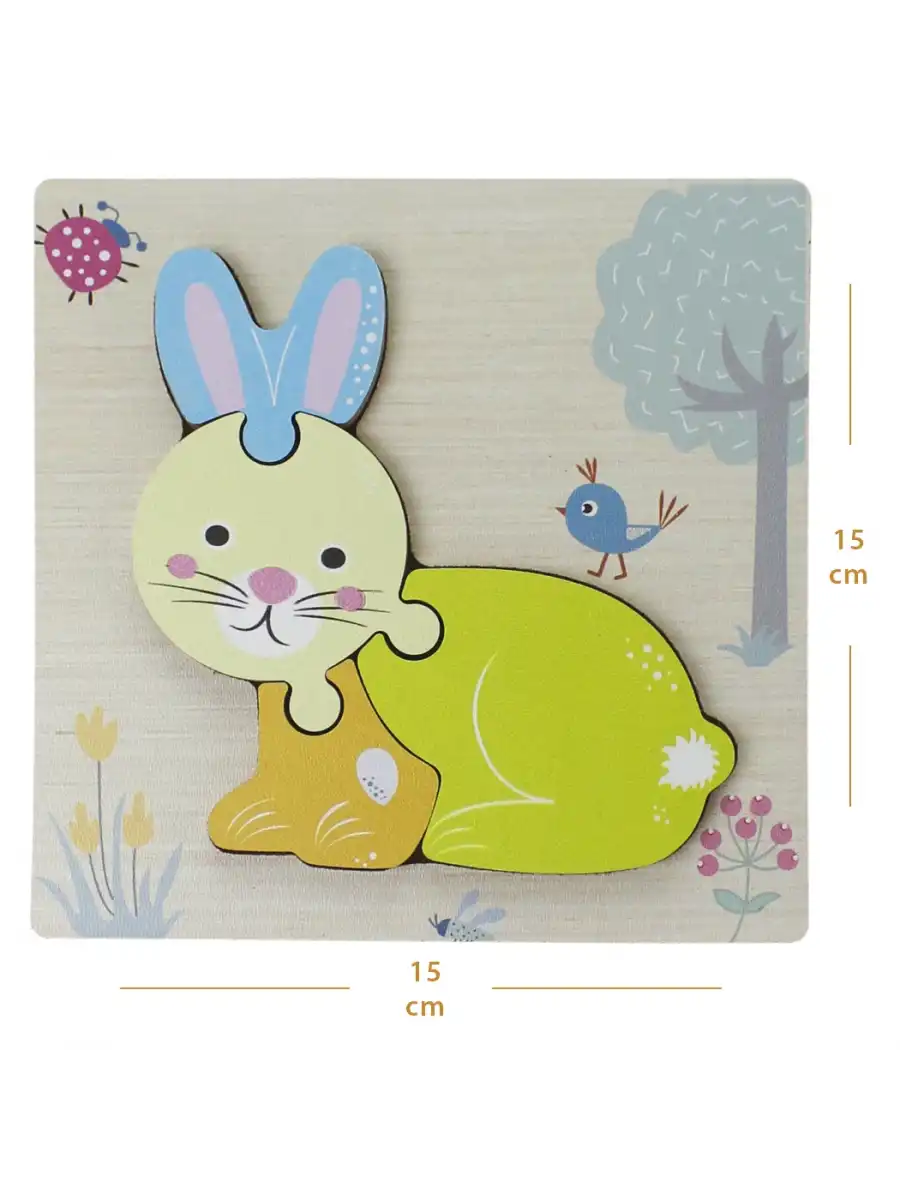Ahşap Tavşan Puzzle - Bebekleri İçin Puzzle - Ahşap Yapboz Oyuncak - Oyuncak Yap-boz - 4 Parça Puzzle
