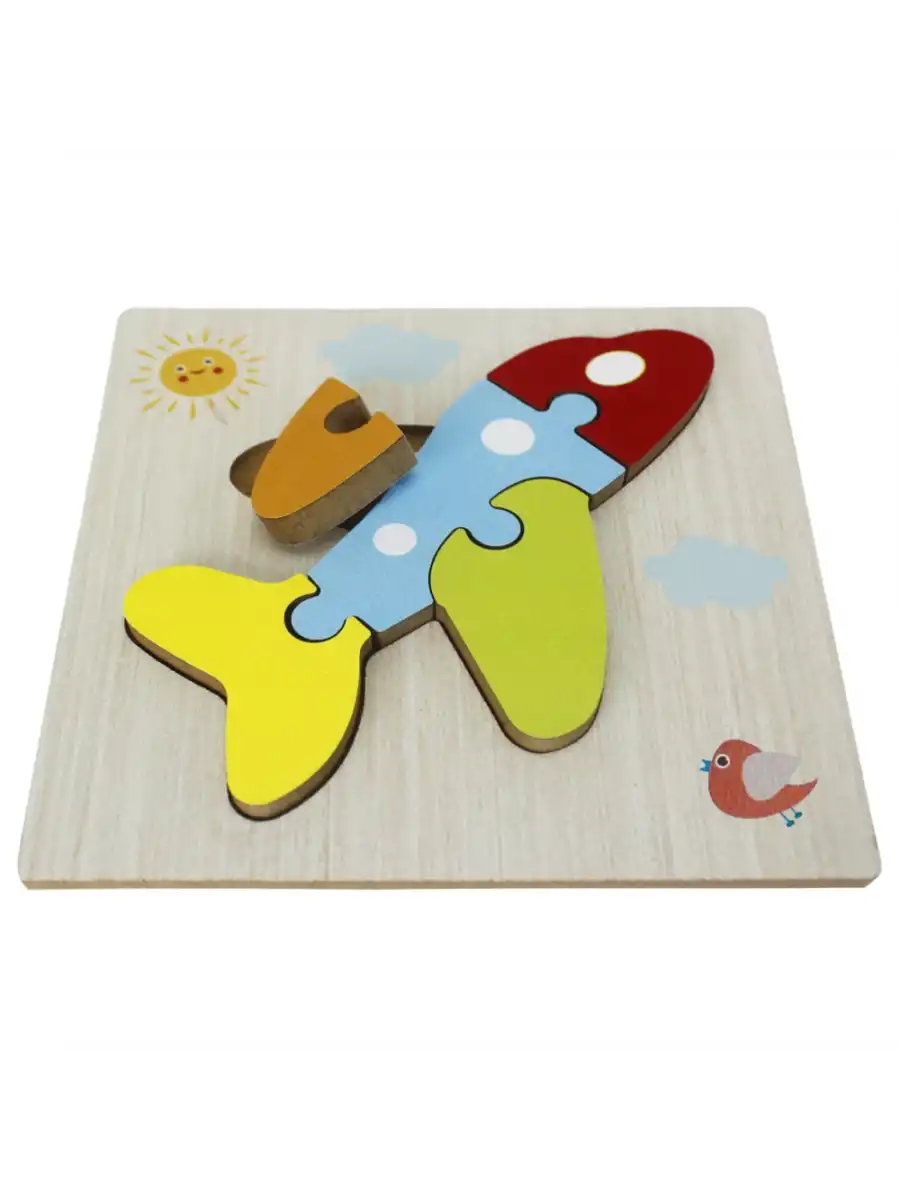 Ahşap Uçak Puzzle - Bebekleri İçin Puzzle - Ahşap Yapboz Oyuncak - Oyuncak Yap-boz - 4 Parça Puzzle