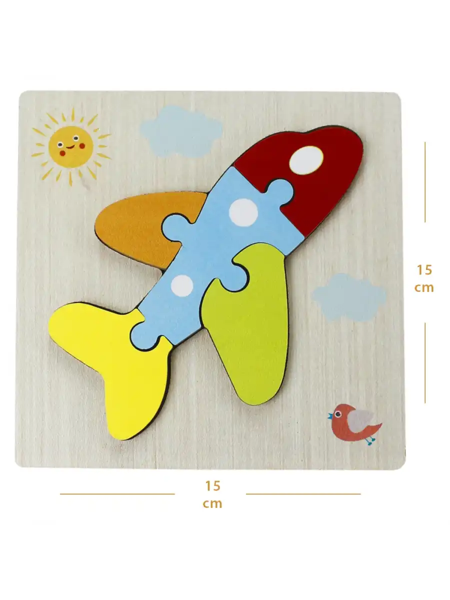 Ahşap Uçak Puzzle - Bebekleri İçin Puzzle - Ahşap Yapboz Oyuncak - Oyuncak Yap-boz - 4 Parça Puzzle