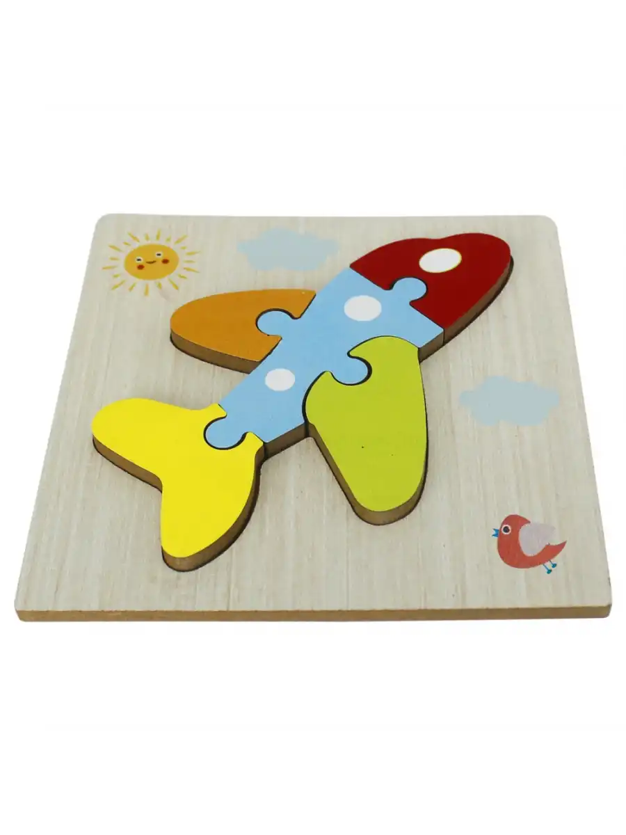 Ahşap Uçak Puzzle - Bebekleri İçin Puzzle - Ahşap Yapboz Oyuncak - Oyuncak Yap-boz - 4 Parça Puzzle