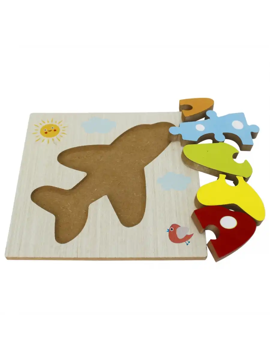 Ahşap Uçak Puzzle - Bebekleri İçin Puzzle - Ahşap Yapboz Oyuncak - Oyuncak Yap-boz - 4 Parça Puzzle