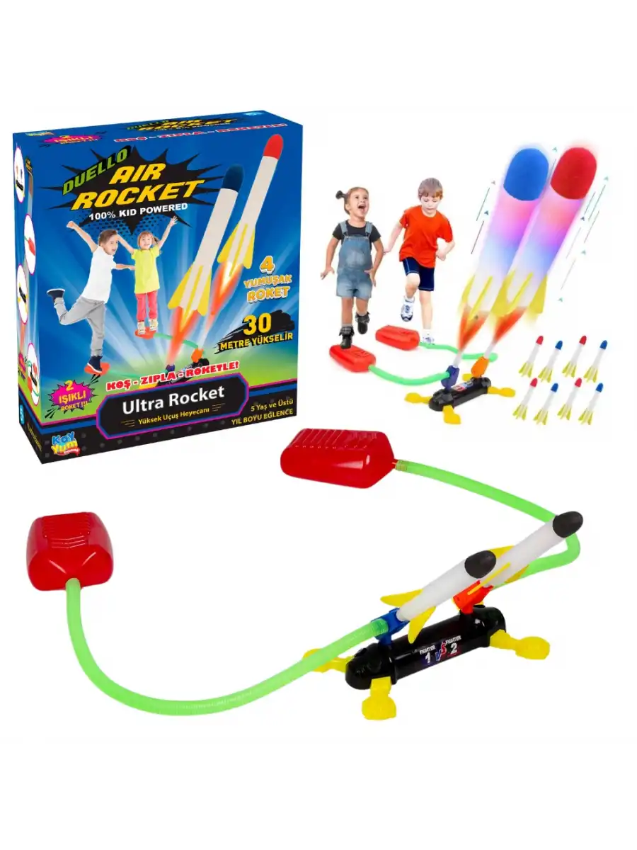 Air Rocket İkili Seti - Roket Oyuncak - 4 Roket Ve Havalı Roketatar - İkili Açık Hava Oyuncağı - Airrocket