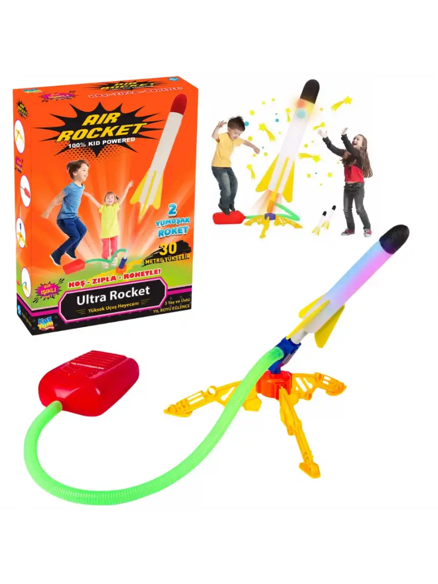 Air Rocket Tekli Seti - Roket Oyuncak - 2 Roket Ve Havalı Roketatar - Tekli Açık Hava Oyuncağı - Airrocket