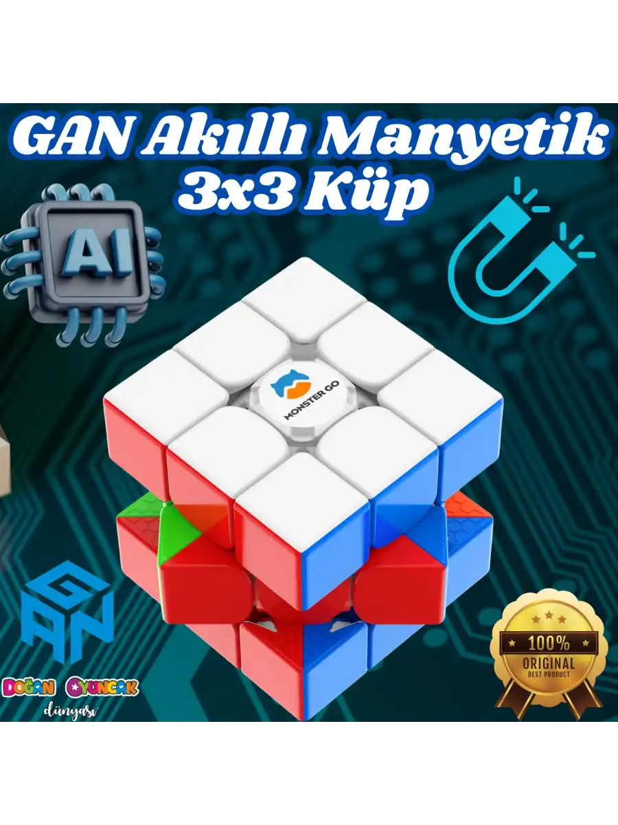 Akıllı GAN Monster Go Standard 3x3 Manyetik Küp - Zeka Küpü - Akıllı Küp - Yapay Zekalı Küp - Akıllı Manyetik