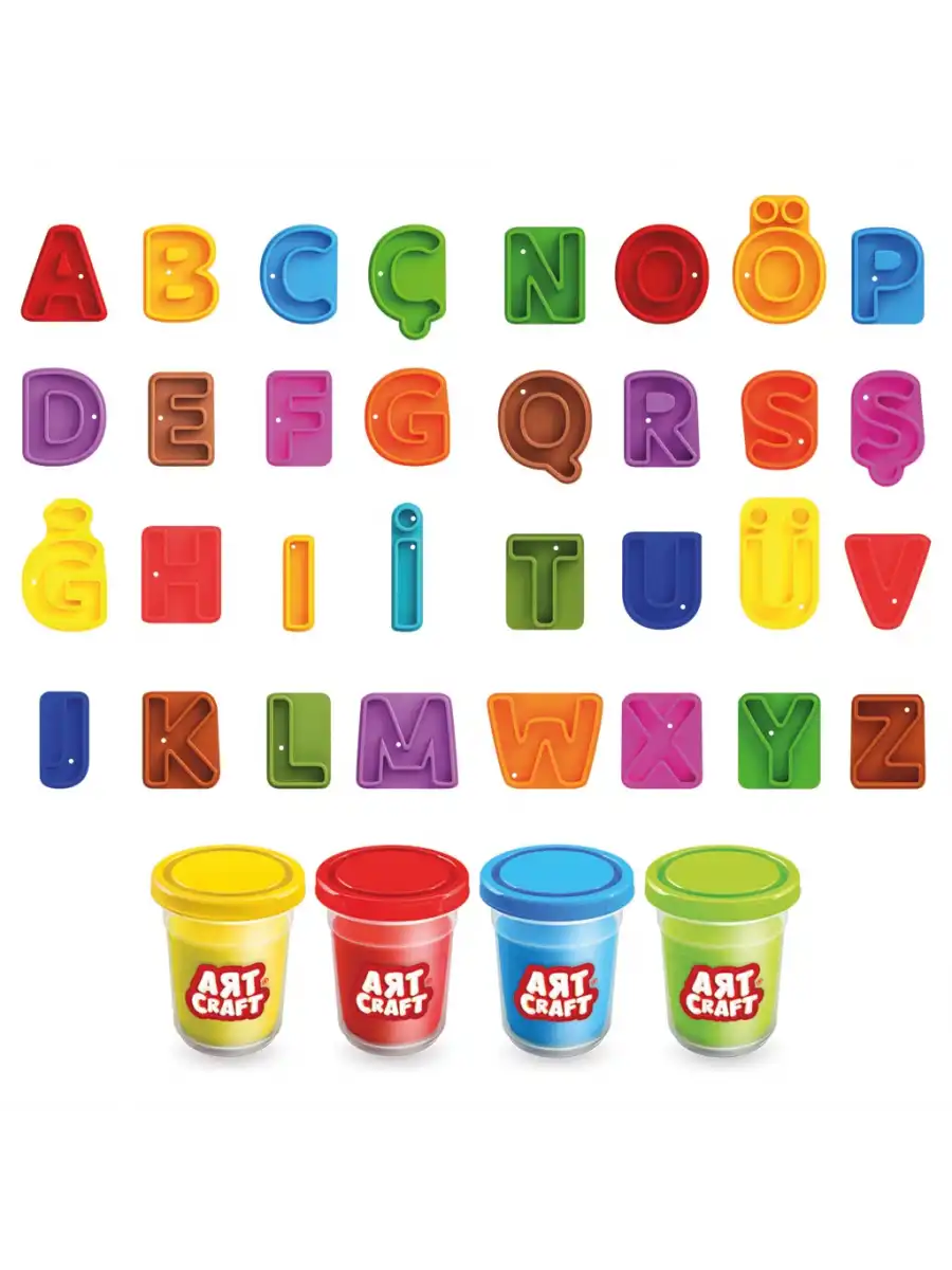 Alfabe Hamur Seti 224 Gr. - Oyun Hamuru Seti - Hamur Setleri - Hamur Kalıpları - Kelime Hamur - Sayı