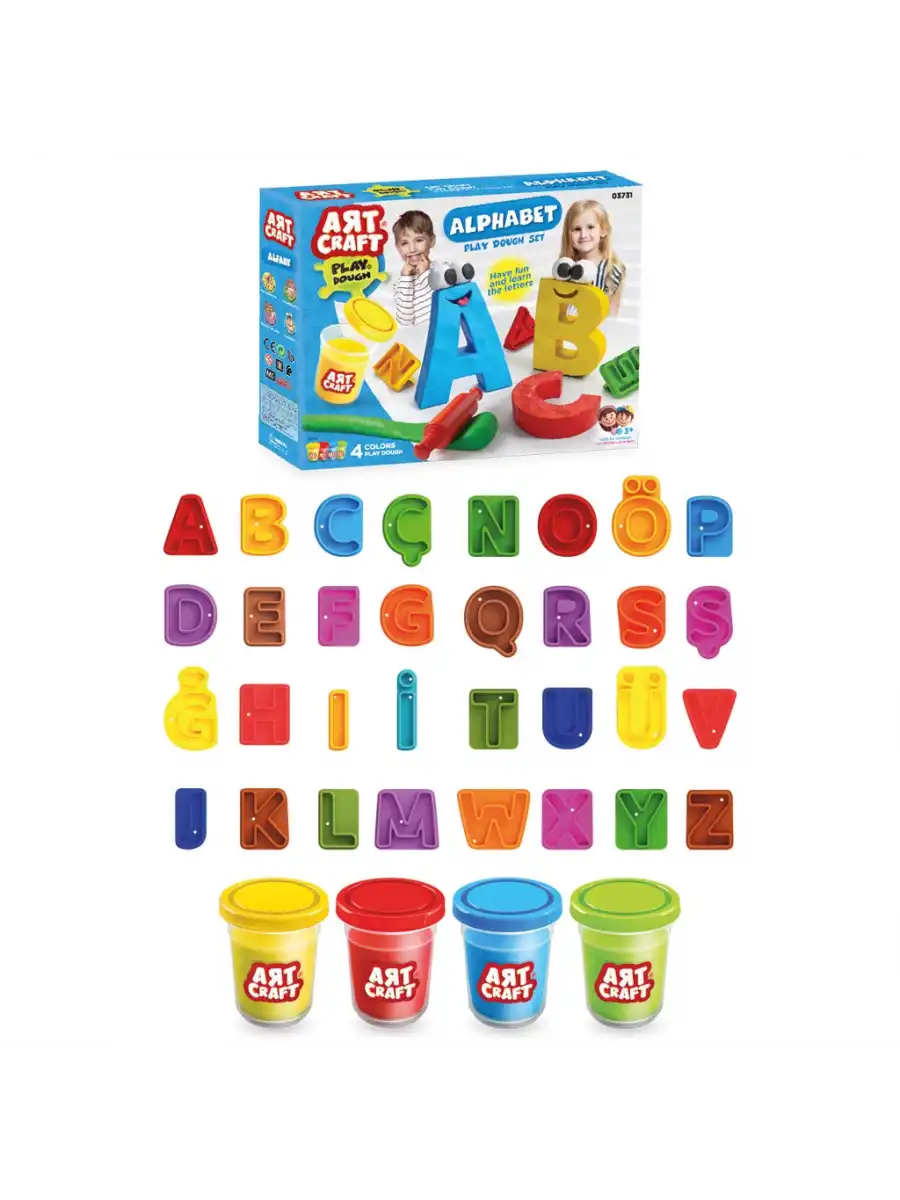 Alfabe Hamur Seti 224 Gr. - Oyun Hamuru Seti - Hamur Setleri - Hamur Kalıpları - Kelime Hamur - Sayı