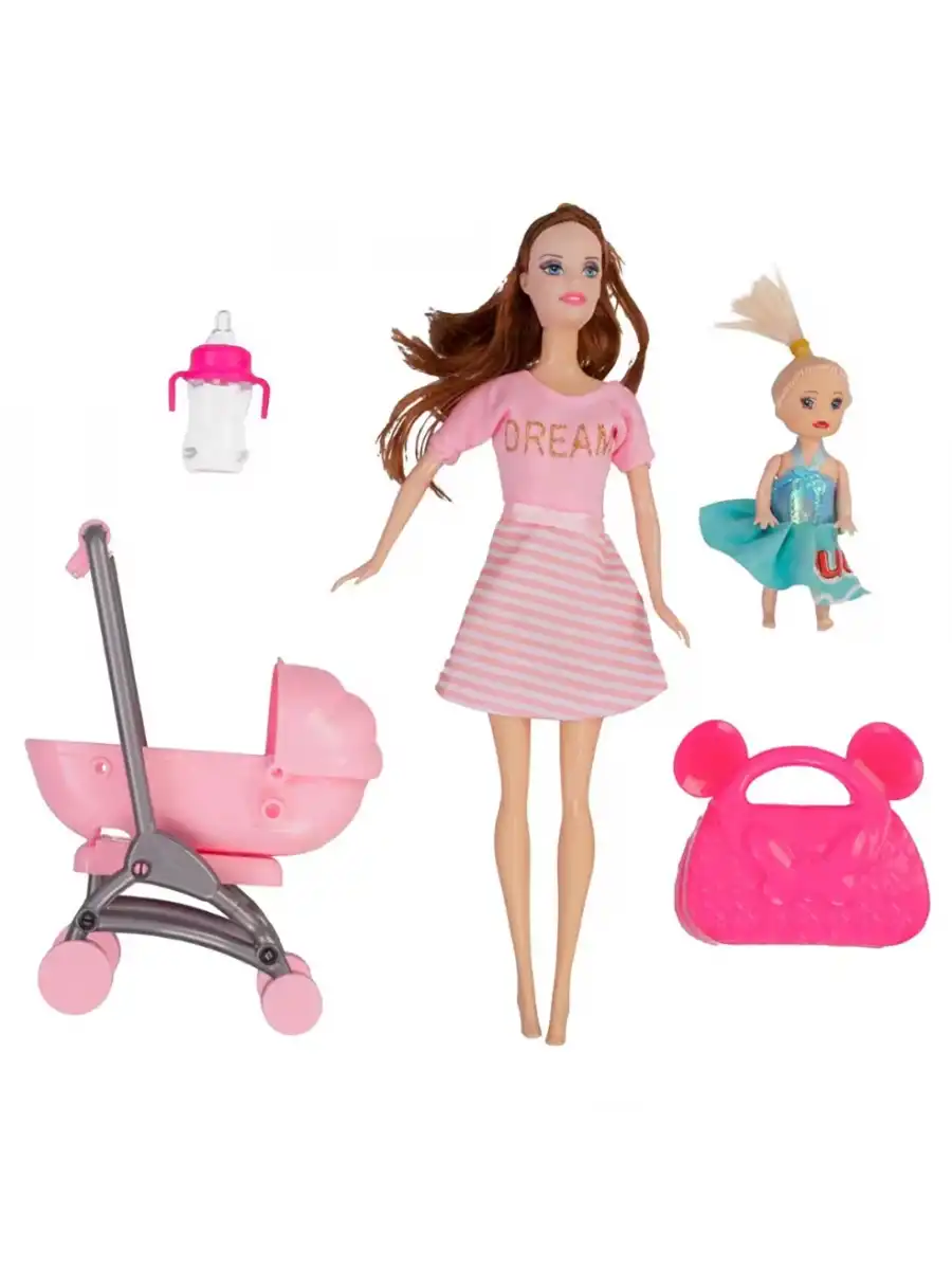 Anlily Bebek Arabalı Seti - Oyuncak Pusetli Bebek - Barbie Pusetli Seti - Aksesuarlı Pusetlı Bebek Oyuncak