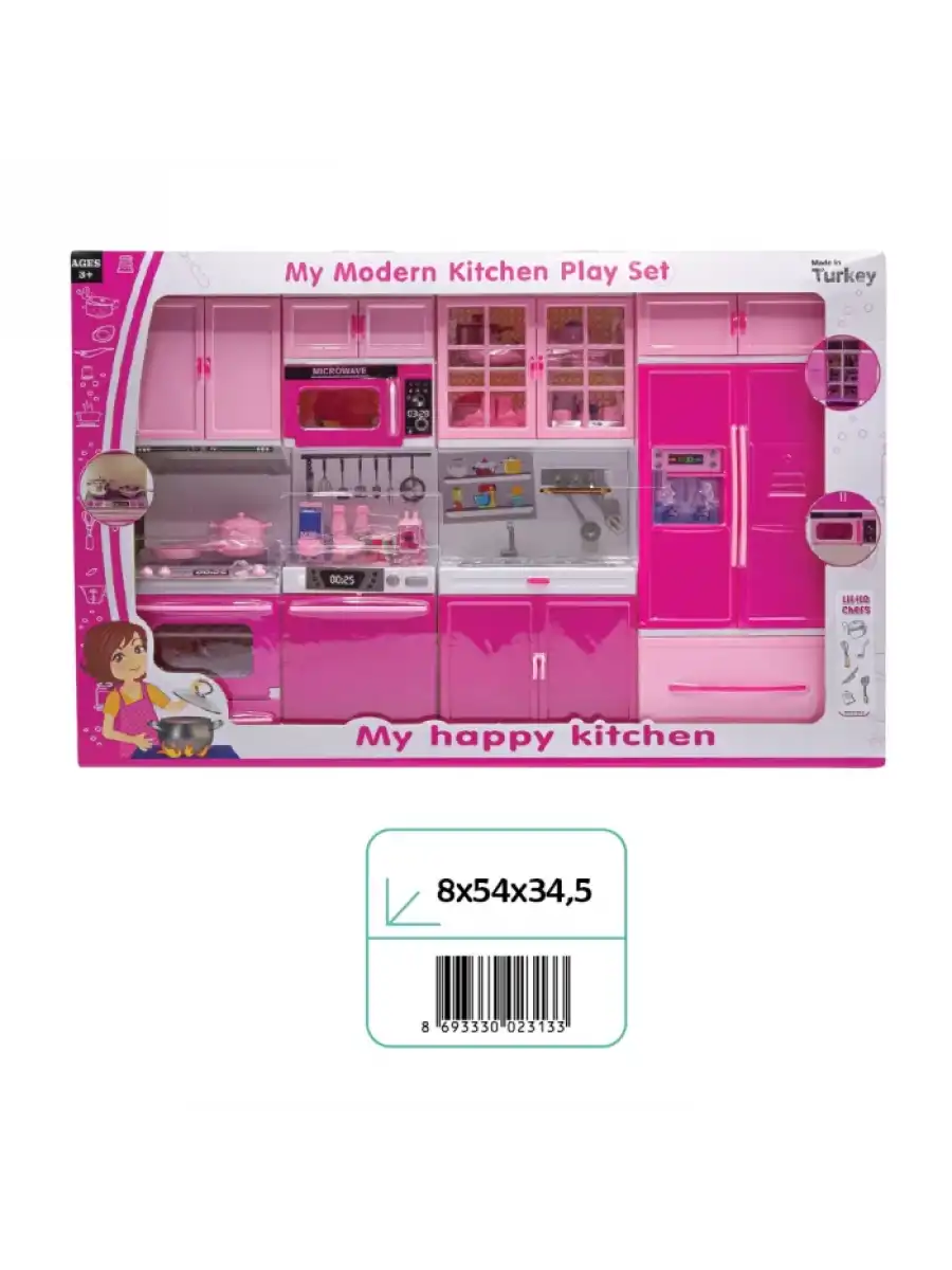 Anlily Dörtlü Mutfak Seti - Barbie Modern Mutfak Seti - Işıklı Sesli Mutfak Oyuncak - Fırın, Buzdolabı, Bulaşık, Lavabo