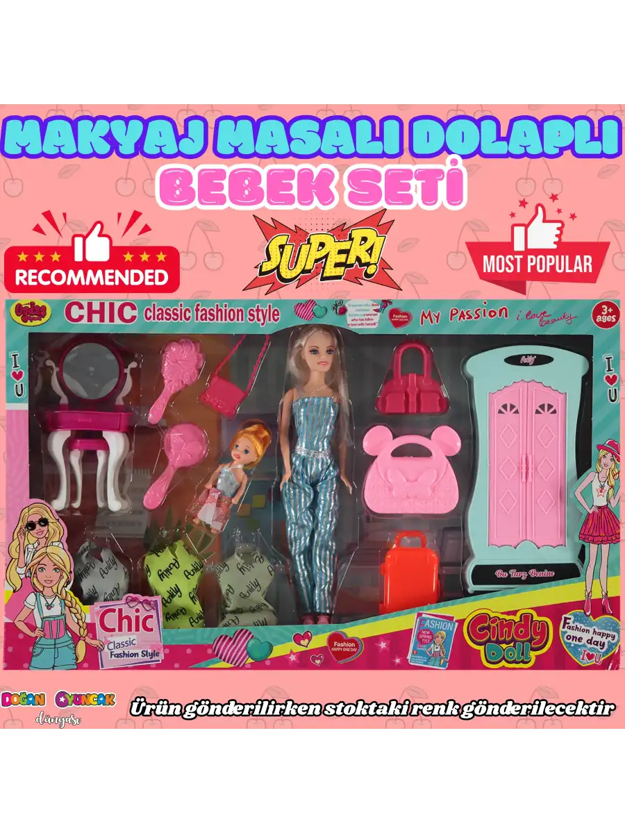 Anlily Makyaj Masalı Dolaplı Bebek Seti - Barbie Oyuncak Bebek - Barbie Bebek - Bebek Oyun Evleri İçin Bebek