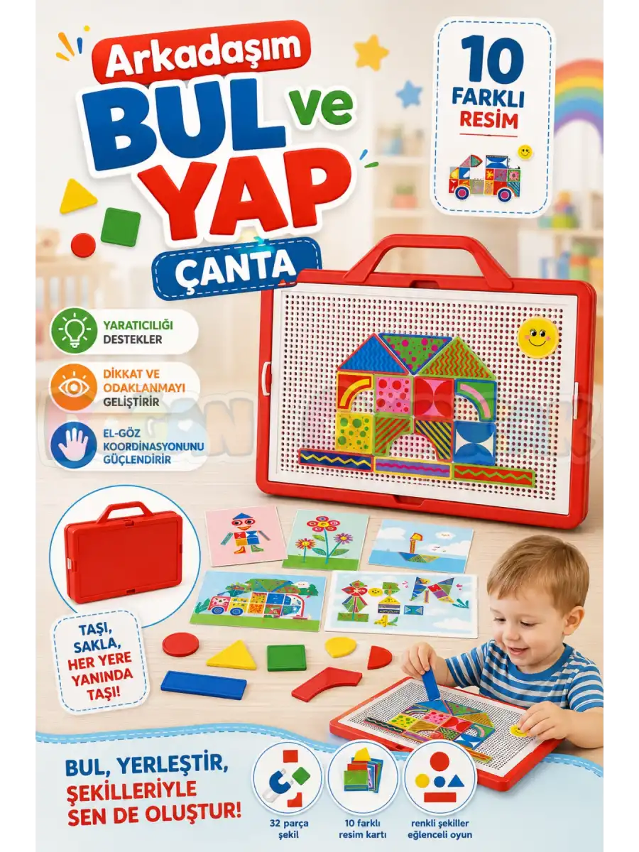 Arkadaşım Bul ve Yap Çanta - Lego Setleri - Geometrik Oyun - Görsel Aktivite - Oyuncak