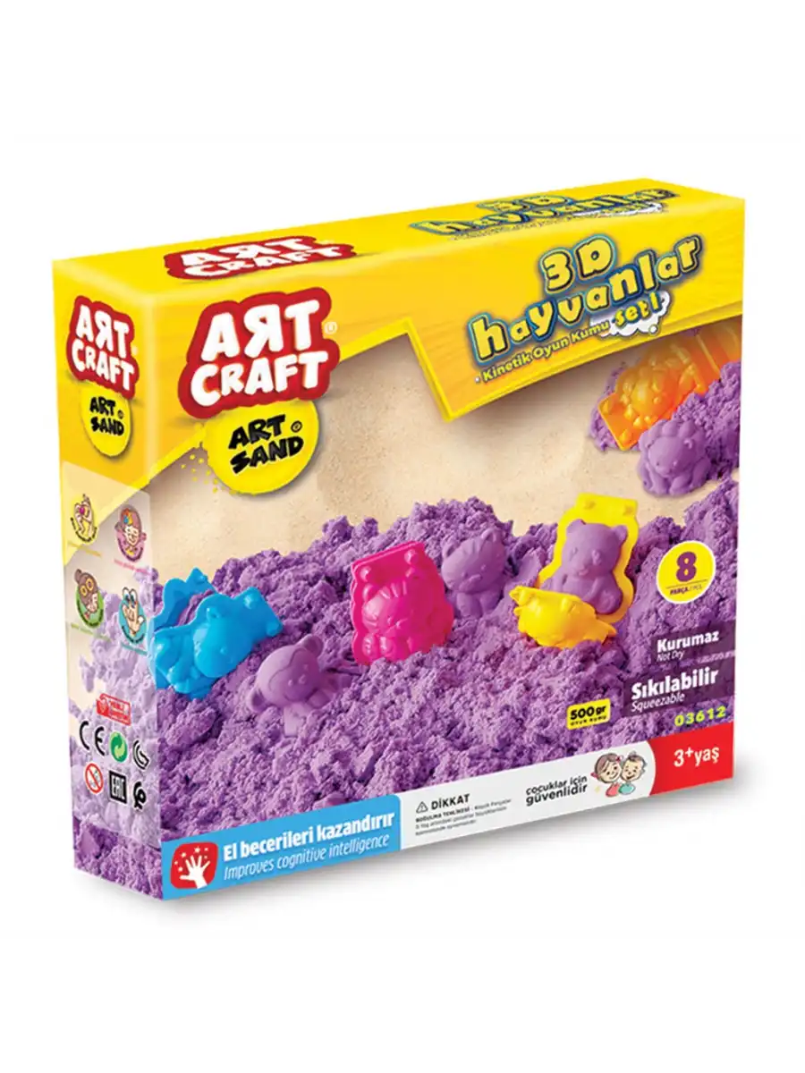 Art Sand 3D Hayvanlar Seti 500 Gr. - Oyun Kumu Seti - Kinetik Kum Seti - Natural Kum - Doğal Kum